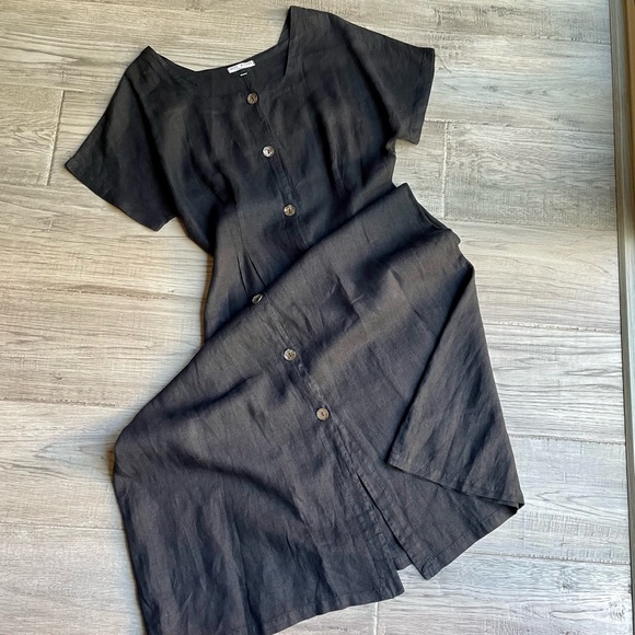 SOLD! Russ Berens 100% Linen Maxi Dress Shell Buttons Down Front Square Neck - Picture 5 of 13